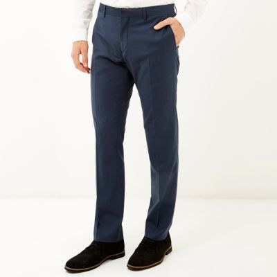 Blue wool-blend slim suit trousers